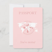 ピンクパスポート旅行女の子ベビーシャワー世界地図 招待状 (正面)