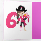 ピンクパスルグリッターパイレーツガール6誕生日 三つ折りカード (内部最初)