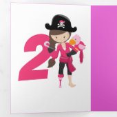 ピンクパスルグリッター海賊少女2nd誕生日 三つ折りカード (内部最初)