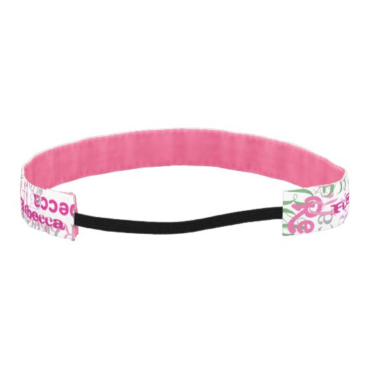 ピンクパターンおよびすべて緑のおもしろいの名前のコラージュ アスレチックヘッドバンド (裏面)