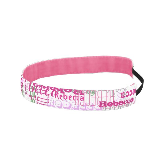 ピンクパターンおよびすべて緑のおもしろいの名前のコラージュ アスレチックヘッドバンド (右)
