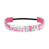 ピンクパターンおよびすべて緑のおもしろいの名前のコラージュ アスレチックヘッドバンド (正面)