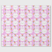 ピンクパターンのかわいい漫画のバニーそしてにんじん ラッピングペーパー (フラット)