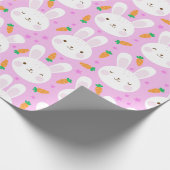 ピンクパターンのかわいい漫画のバニーそしてにんじん ラッピングペーパー (角)