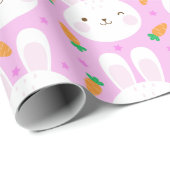 ピンクパターンのかわいい漫画のバニーそしてにんじん ラッピングペーパー (ロールコーナー)