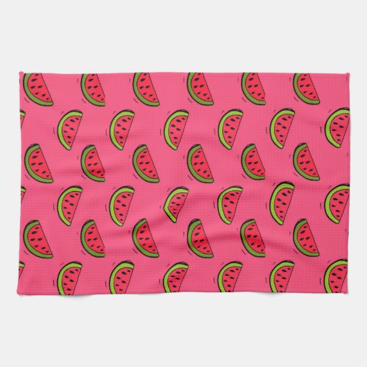 ピンクパターンの夏のスイカ キッチンタオル (横)