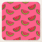 ピンクパターンの夏のスイカ スクエアペーパーコースター (正面)