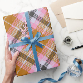 ピンクパターンプレイドクリスマス ラッピングペーパー