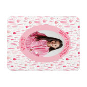 ピンクパターン誕生日写真 マグネット (横)