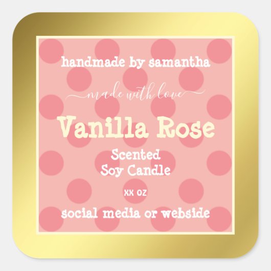 ピンクパターン金ゴールドフレーム製品パッケージラベル スクエアシール (正面)
