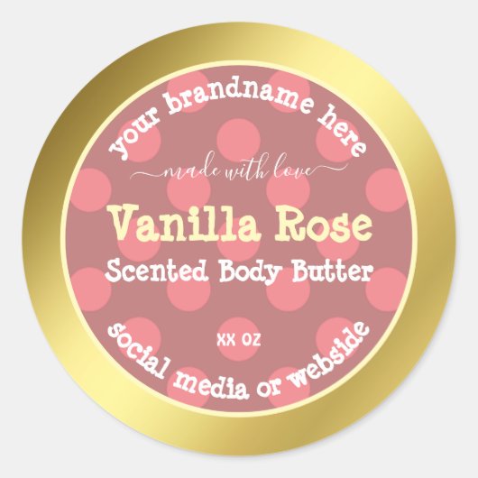 ピンクパターン金ゴールドフレーム製品パッケージラベル ラウンドシール (正面)