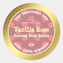 ピンクパターン金ゴールドフレーム製品パッケージラベル ラウンドシール