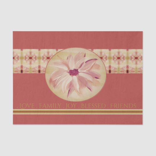 ピンクパターン（の模様が）あるとクリームのデリケートなフローラ 薄葉紙 (正面)