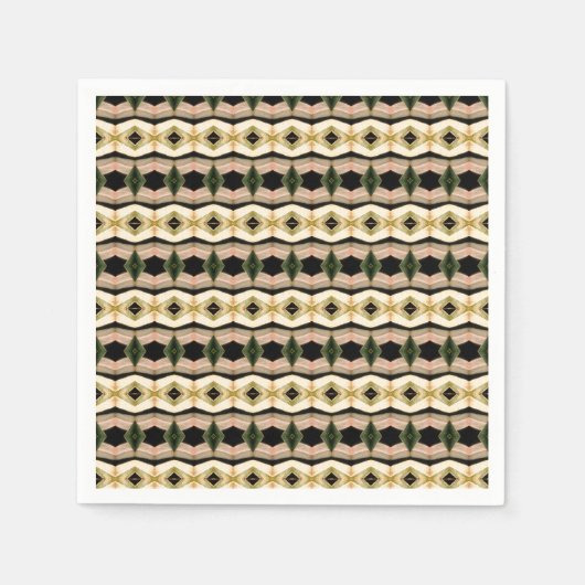 ピンクパターン（の模様が）あるのブラックとトープのデザイナー スタンダードカクテルナプキン (正面)