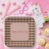 ピンクパターン（の模様が）あるコーラルブラウンデザイン ペーパープレート (パーティー)