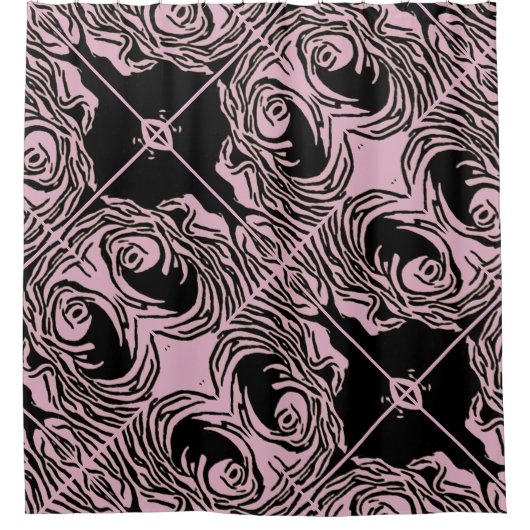 ピンクパターン（の模様が）あるブラック抽象芸術シャワーカーテン シャワーカーテン (正面)