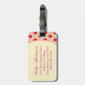 ピンクパターン（の模様が）ある色の黄色の荷物タグ ラゲッジタグ (裏面縦)