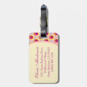 ピンクパターン（の模様が）ある色の黄色の荷物タグ ラゲッジタグ (裏面縦)