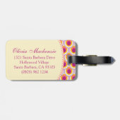 ピンクパターン（の模様が）ある色の黄色の荷物タグ ラゲッジタグ (裏面横)