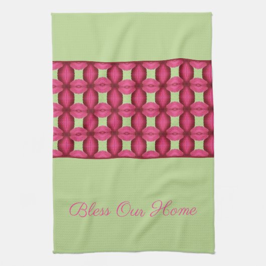 ピンクパターン（の模様が）ある詳細 キッチンタオル (縦)