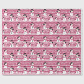ピンクパターン（の模様が）ある雪だるま ラッピングペーパー (フラット)