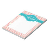 ピンクパター千鳥格子のンティール（緑がかった色）モノグラム ノートパッド (回転)