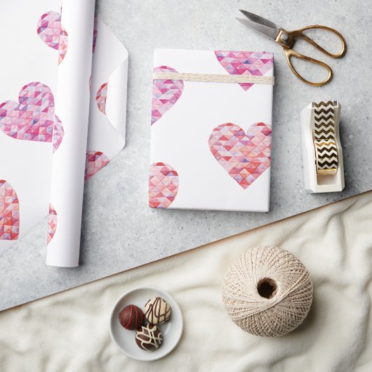ピンクパッチワークハートバレンタインデー ラッピングペーパー (クラフト)