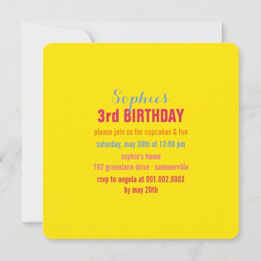 ピンクパッチワークパターン正方形ガールフォト誕生日 招待状 (裏面)