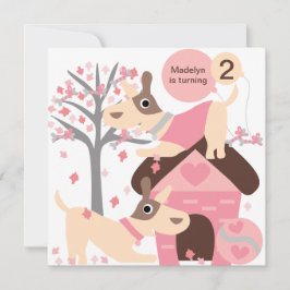 ピンクパピードッグカスタム誕生日招待状 招待状