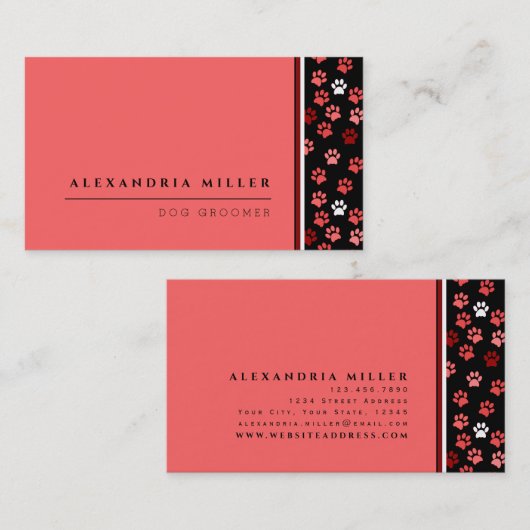 ピンクパピードッグポープリントズデザイン |犬のトリマー 名刺 (正面/裏面)