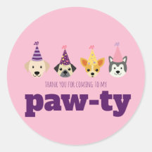 ピンクパピードッグ誕生日パーティーありがとうメッセージカード