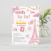 ピンクパファンシーリエッフェルタワー招待状ジンガム 招待状 (スタンド正面)