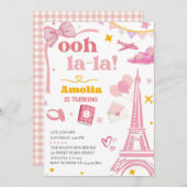 ピンクパファンシーリエッフェルタワー招待状ジンガム 招待状 (正面/裏面)