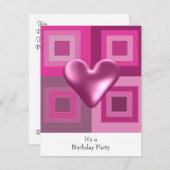 ピンクパフィーハート誕生日招待状 招待状 (正面/裏面)