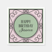 ピンクパフランスのリテーマガール誕生日ペーパーナプキン スタンダードカクテルナプキン (正面)