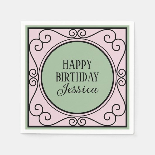 ピンクパフランスのリテーマガール誕生日ペーパーナプキン スタンダードカクテルナプキン (正面)