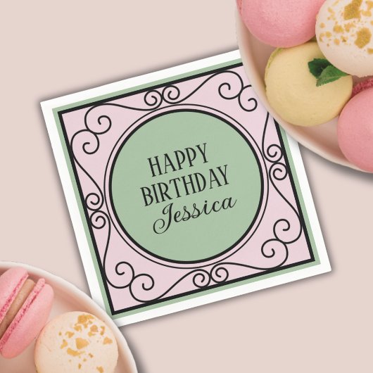 ピンクパフランスのリテーマガール誕生日ペーパーナプキン スタンダードカクテルナプキン