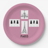 ピンクパフランスのリテーマパーティー紙プレート ペーパープレート (正面)