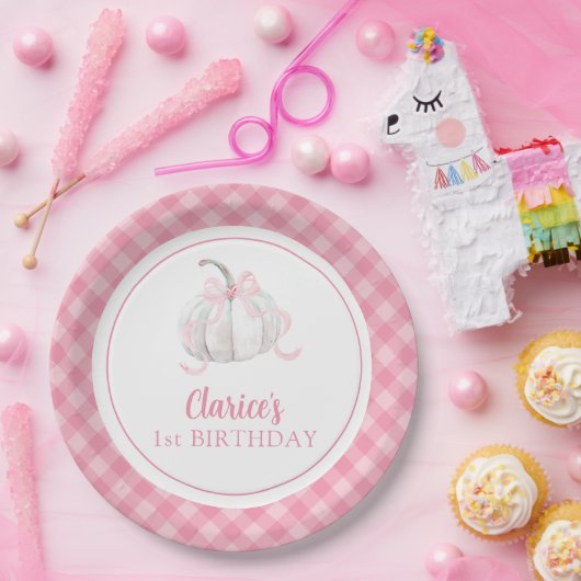 ピンクパプ名門私立校風のンキンファースト誕生日紙プレート ペーパープレート (パーティー)