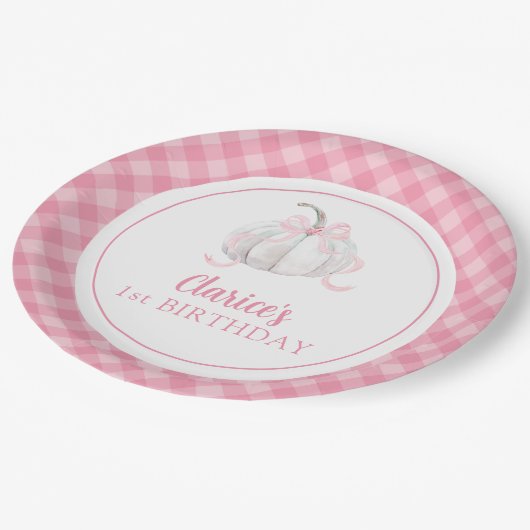 ピンクパプ名門私立校風のンキンファースト誕生日紙プレート ペーパープレート (アングル)