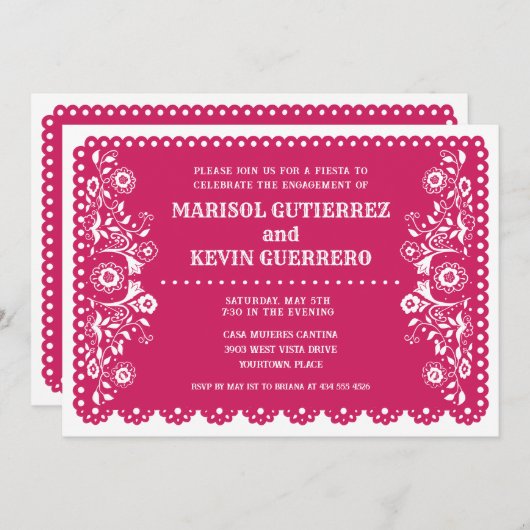 ピンクパペルピカドシンコデマヨ婚約パーティ 招待状 (正面/裏面)