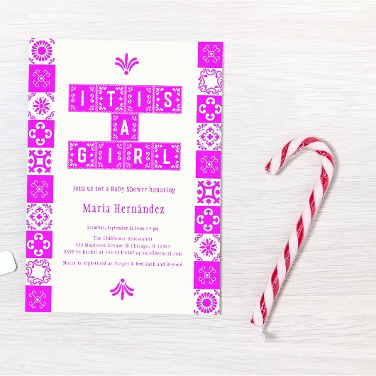 ピンクパペルピカドフェスタ女の子ベビーシャワー 招待状