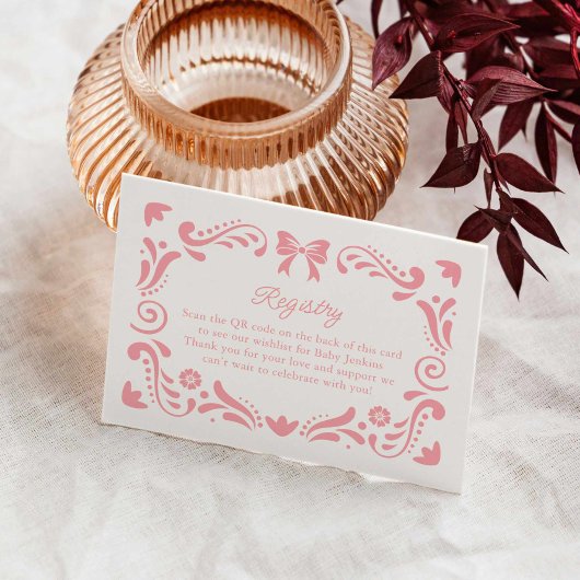 ピンクパペルピカドベビーシャワーレジストリQRコード エンクロージャーカード