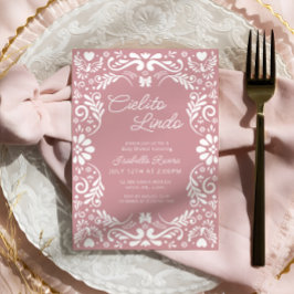 ピンクパペルピカドメキシコガールベビーシャワー 招待状