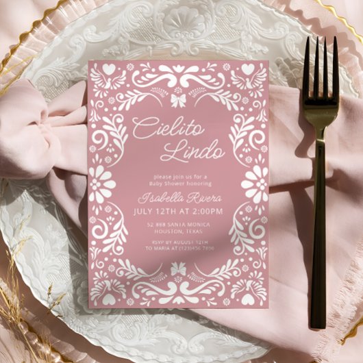 ピンクパペルピカドメキシコガールベビーシャワー 招待状