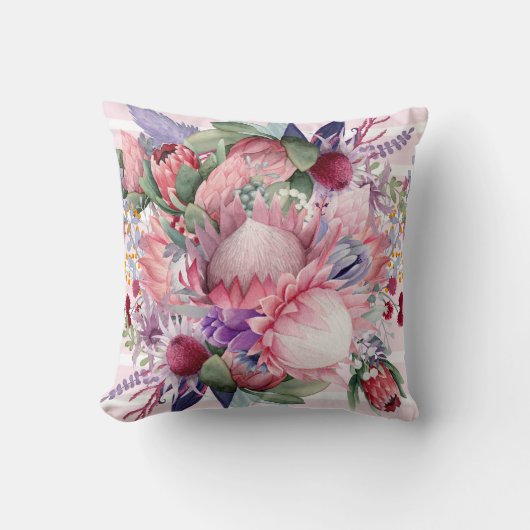 ピンクパラダイスガーデンウォーターカラーフラワー クッション (正面)