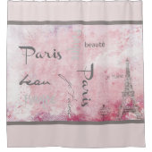 ピンクパリエッフェルタワーアンドフランスの文字 シャワーカーテン (正面)