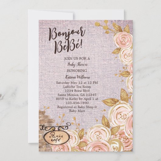 ピンクパリカフェベビーシャワー招待状 サンキューカード (正面)
