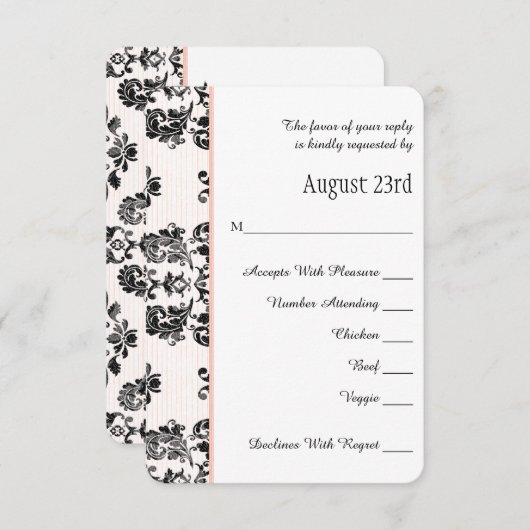 ピンクパリジャンエッフェルタワーRSVP結婚ズカード 出欠カード (正面/裏面)