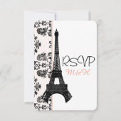 ピンクパリジャンエッフェルタワーRSVP結婚ズカード 出欠カード (裏面)
